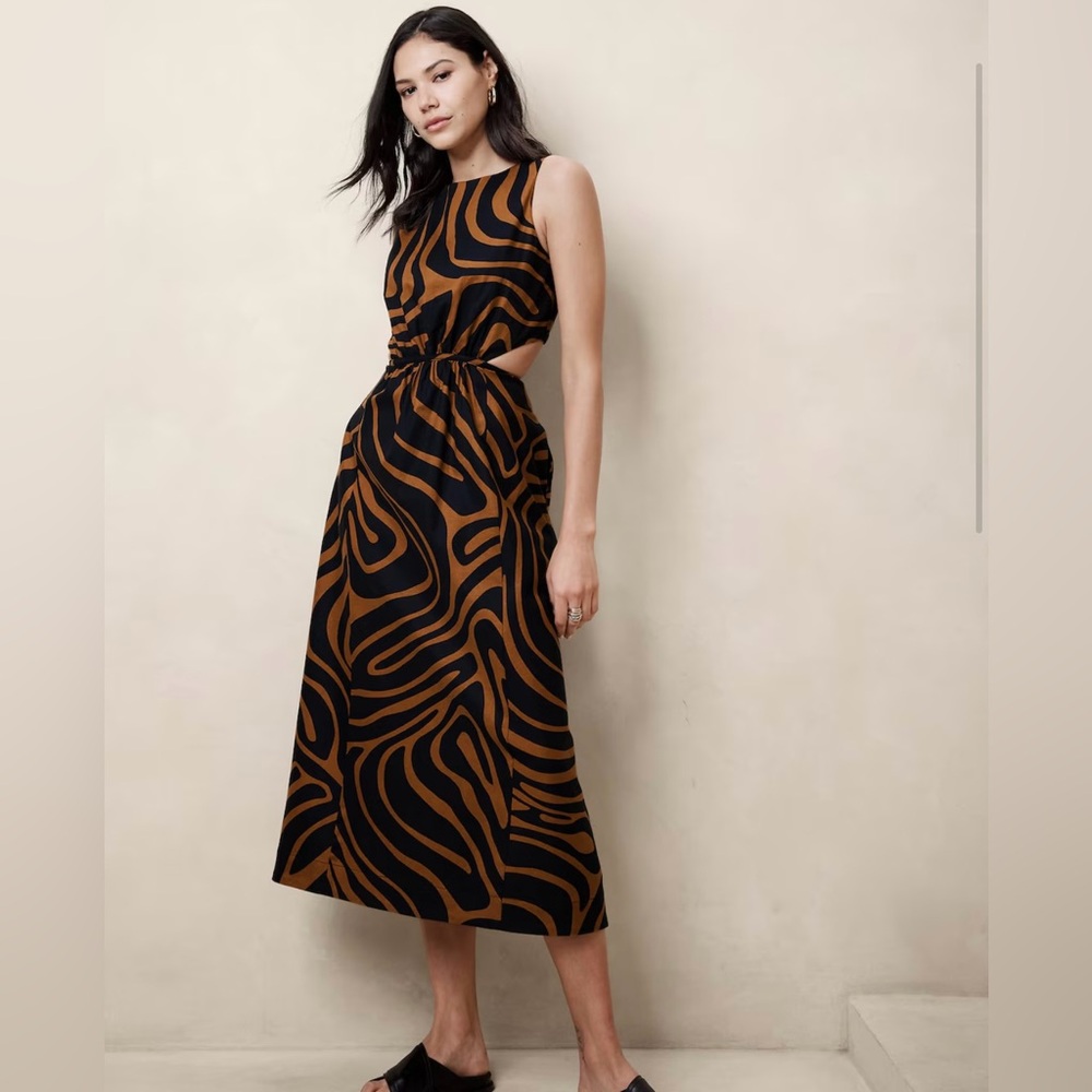 Linen blend cutout midi dress